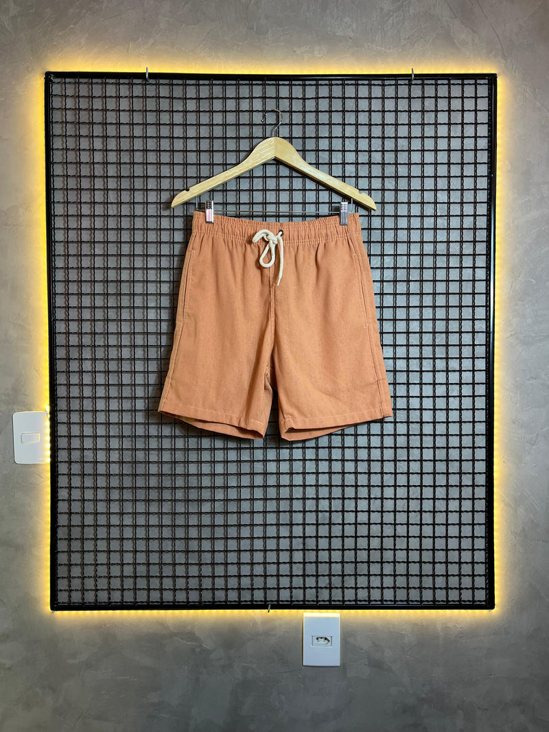 Short Linho Básico Liso Bege
