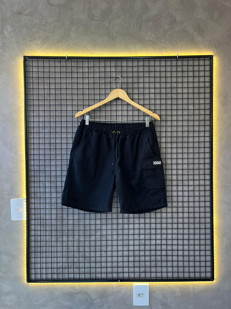 Short Sarja High Bolso Cargo Preto