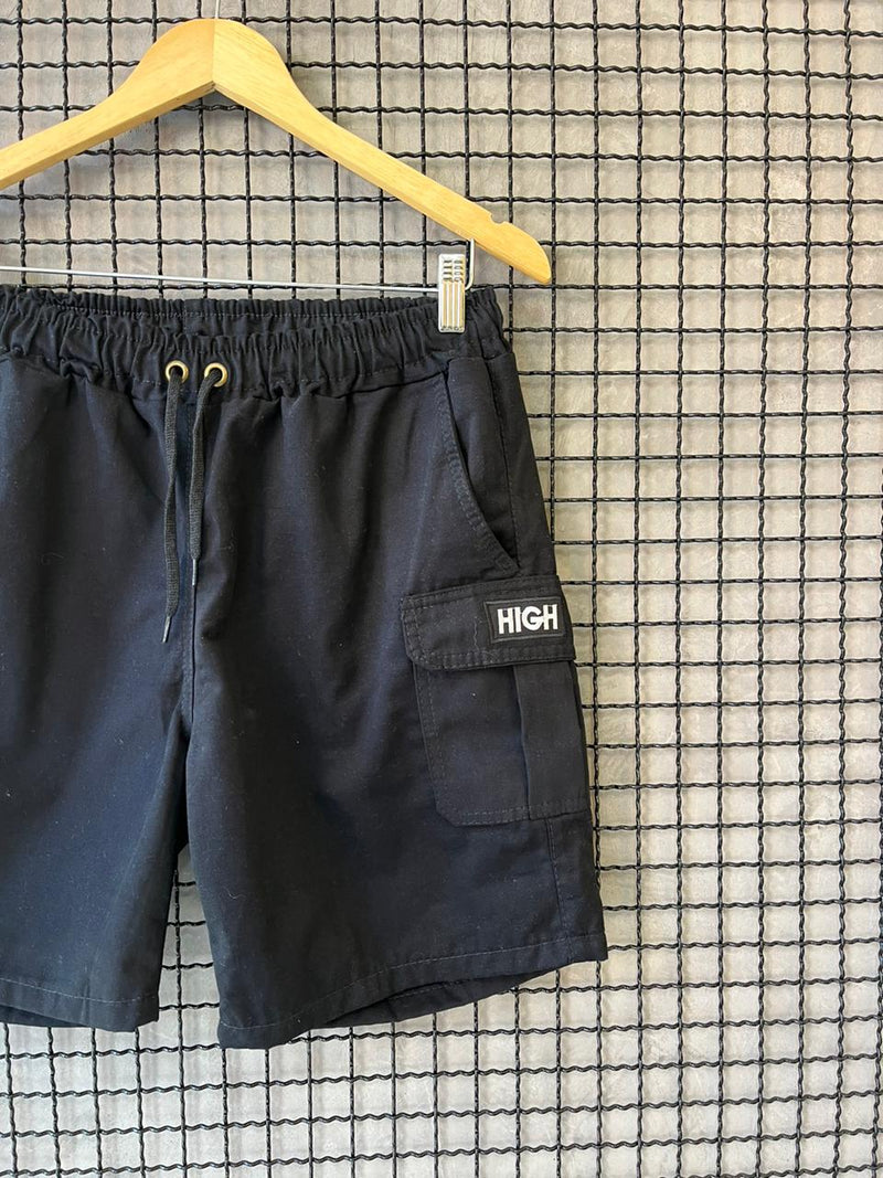 Short Sarja High Bolso Cargo Preto